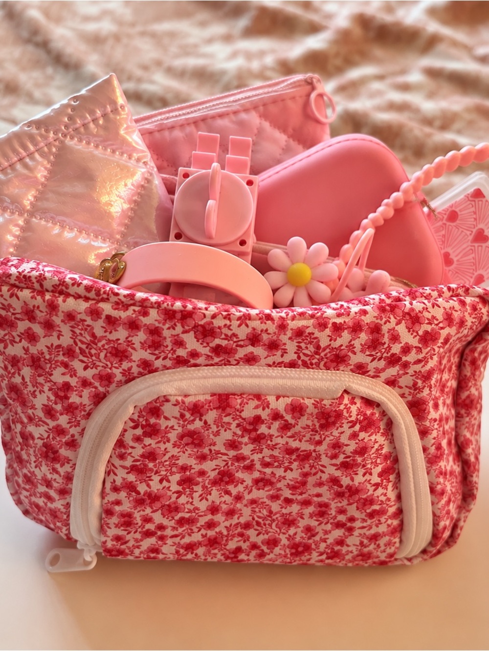 Pink Coquette Cosmetic & Tumbler Accessory Bundle – Pouches, Cup Strap & More